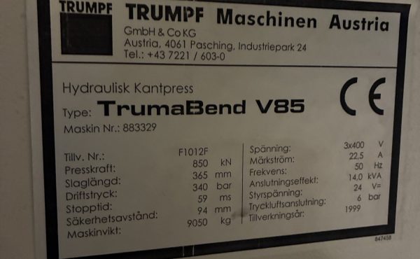 Lenkimo presas TRUMPF TrumaBend V85 85T x 2050 mm / #321
